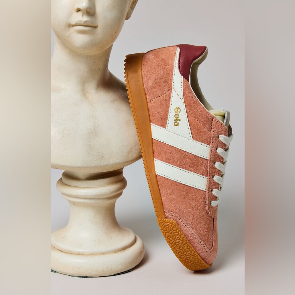 Gola Women's Pink Suede Sneakers with White Stripes